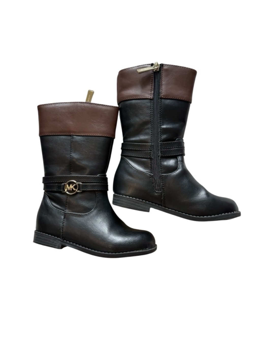 Michael Kors Black and Brown Girls' Mid-Calf Logo Strap Boots